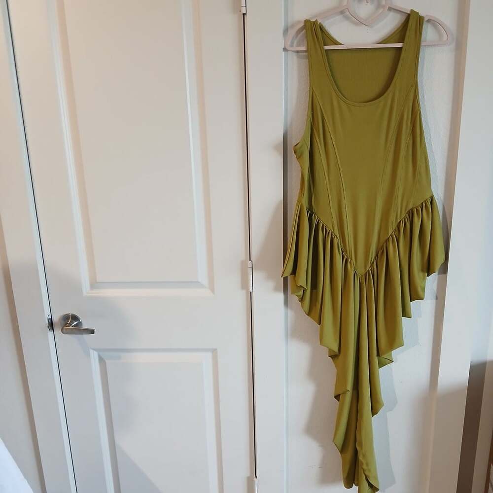 Micas Olive Green Ribbed Tank Top Asymmetric Waist Maxi Dress XL